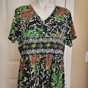 Only Necessities Sz 1X 22/24 Lounge Dress Nightgown Short Sleeve Tropical Print